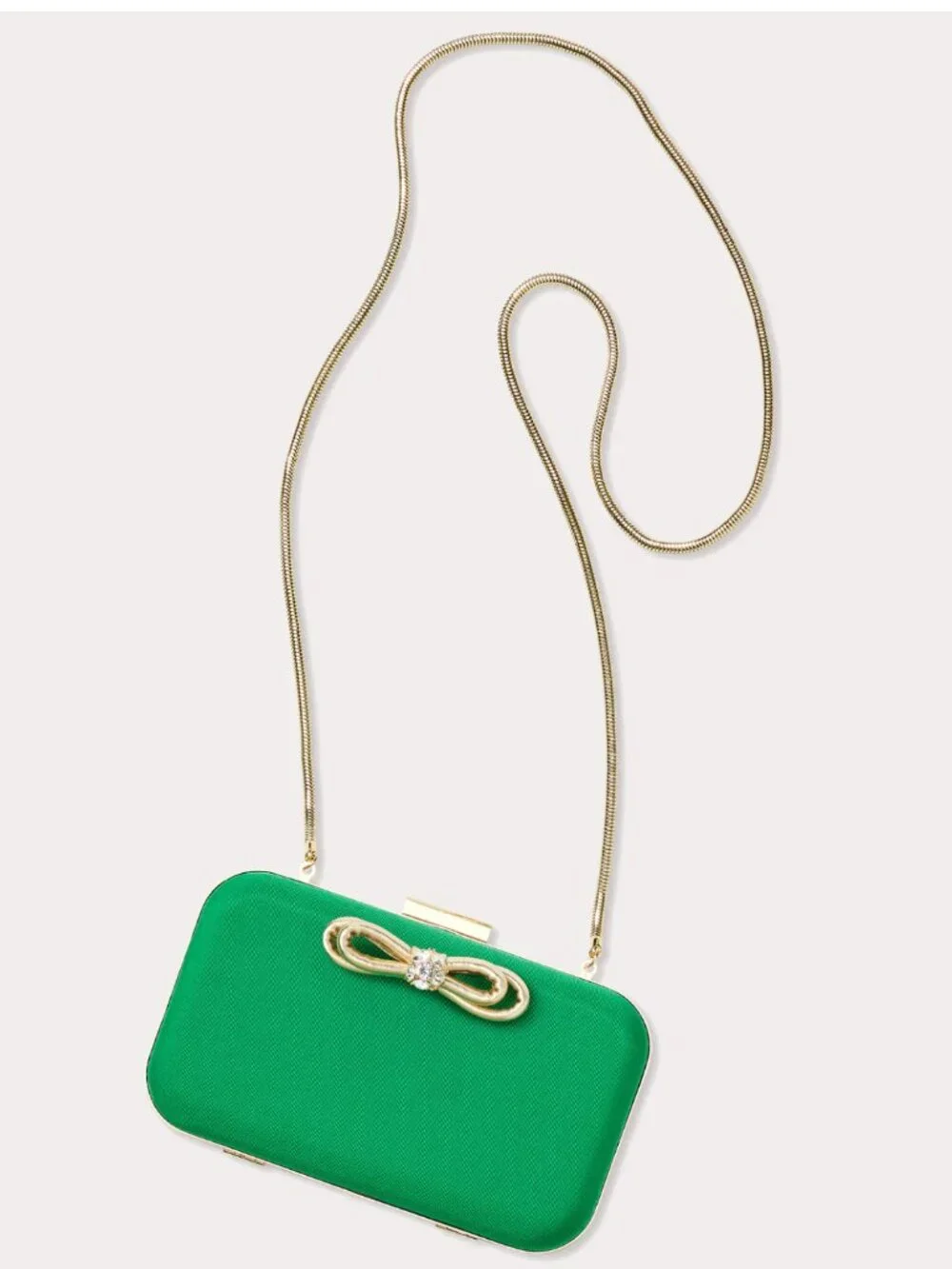 NWT Lilly Pulitzer Jessy Bow Hard Clutch Bamboo Green Gold Chain Crossbody Bag
